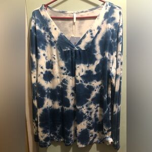 NEW Netsmile Womens Casual Long Sleeve Shirt Pleated Tunic Top -Blue Tie Dye